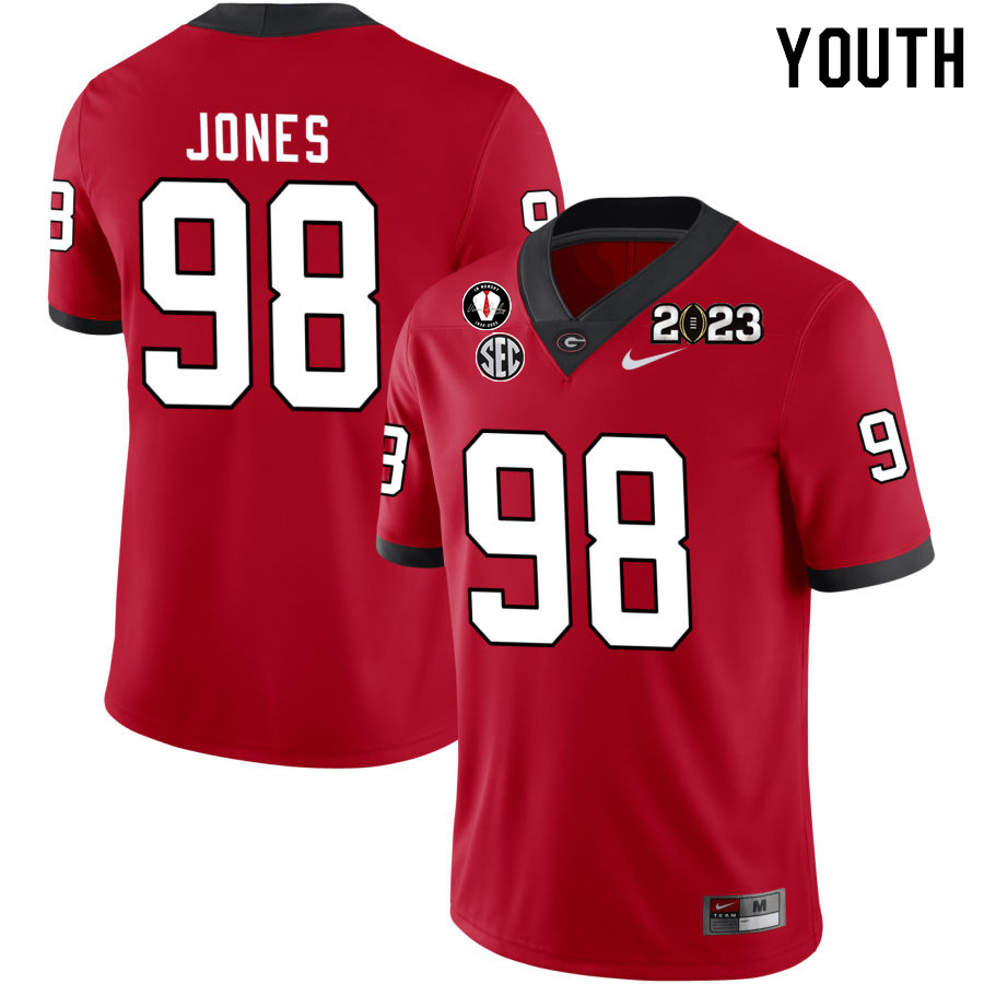 Georgia Bulldogs Youth Noah Jones #98 Red 2022-23 CTP National Championship Stitched College UGA Football Jersey 23YU012JF